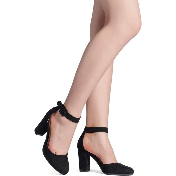 Dream Pairs Women Black Nubuck Faux Suede Block High Heel Closed Toe Sandal - Picture 7 of 9